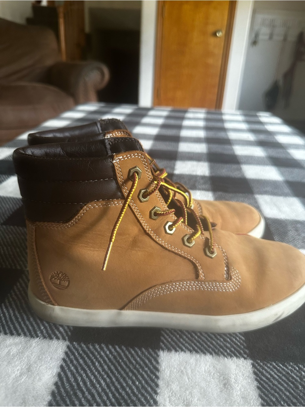 Timberland Tan and Dark Brown High-Top Leather Sneakers